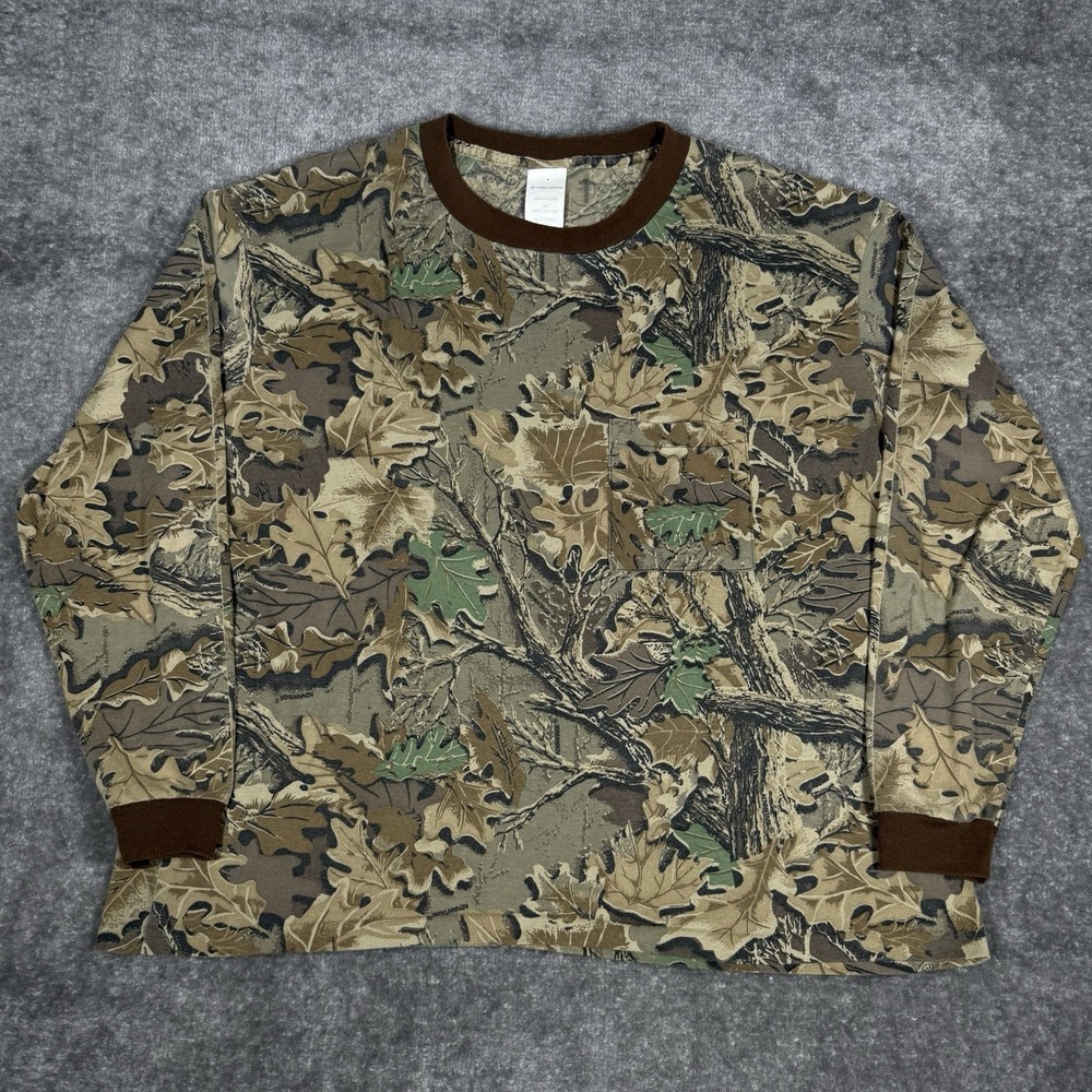 Vintage Advantage‎ Camo Long Sleeve Crew Neck T-Shirt Men's 2XL USA Made